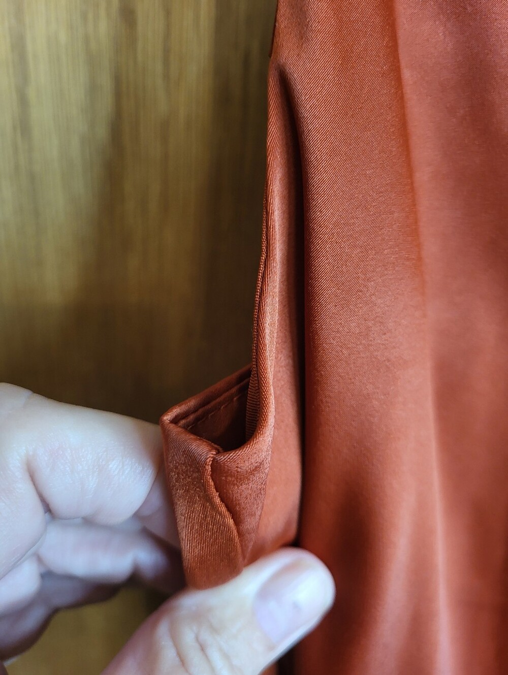 Lulu's Hollywood Woman Rust Orange Satin Cowl Neck Strappy Maxi Dress. Medium - Picture 10 of 16
